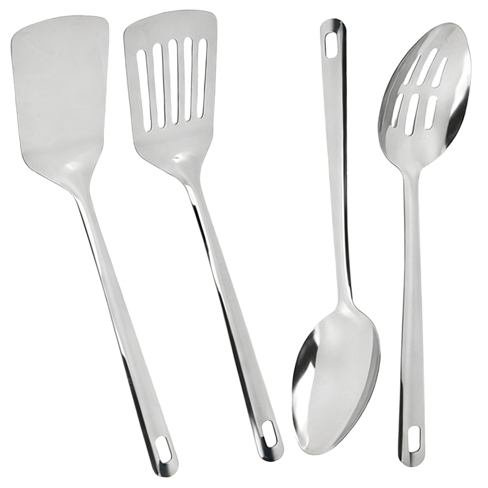 4 Pcs Stainless Steel Kitchen Utensils Set, Solid and Slotted Spatula, Serving and Slotted Spoon, 13 in Length, Mirror Polished, Heat Resistant, Cooking Utensils Set