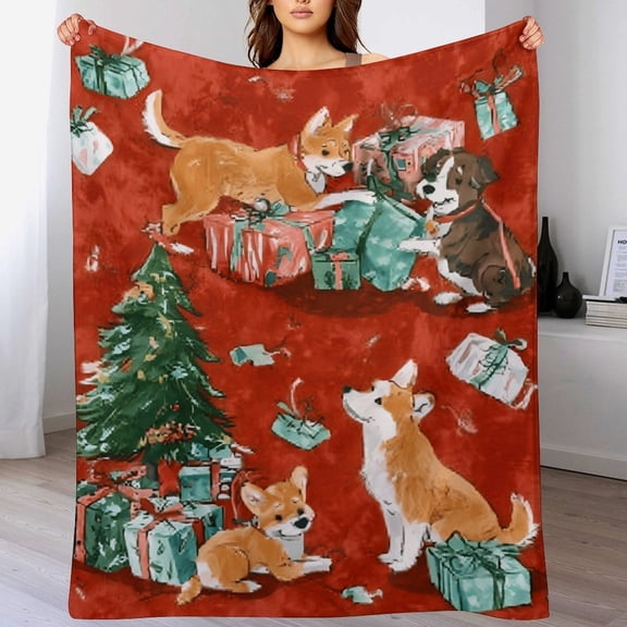 RKSupls Christmas Throw Blanket,Soft Flannel Cute Dog Blanket, Fuzzy Warm Cozy Winter Blanket for Couch Bed Home Decor,30x40 in