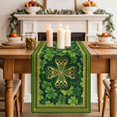 thumbnail image 4 of St Patricks Day Cotton Linen Table Runner for Dining Kitchen, Gold Green Shamrock Checkered Lucky Leaf Wedding Outdoor Party Tablerunners, Dresser Scarf Coffee Tablecloth Runners 13x70 Inches, 4 of 9