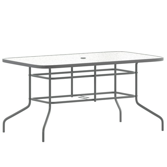 Flash Furniture Tory 31.5" x 55" Glass Metal Patio Table with Umbrella Hole, Silver