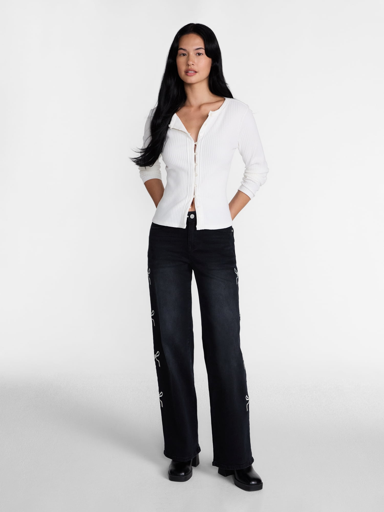Madden NYC Women’s Ultra 90's Jeans with Bow Embroidery, 32'' Inseam, Sizes 00-18