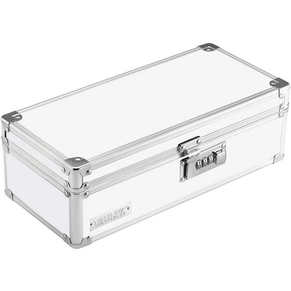 Vaultz Locking Medicine Storage Box with Combination Lock, 3.75" x 11.88" x 5.25", Whit