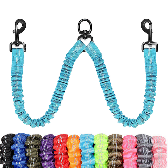 Double Dog Leash for Walking 2 Dogs - Tangle-Free 360° Swivel & Shock-Absorbing Bungee(Sky Blue)