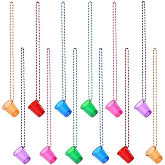 12 Pack Shot Glass on Beaded Necklace,Plastic Shot Glasses,Perfect for Bachelorette, Birthday, Wedding Parties & Holidays(6 Colors)$$Home Decor, Kitchen, & Other
