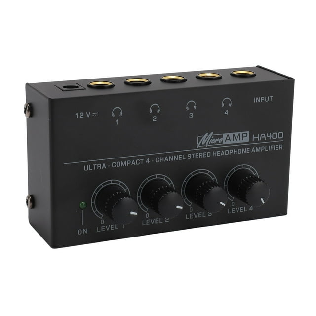 Professional Low Noise Mini High Power 4 Channel Stereo Headphone , Independent Output Levels, Outstanding Sound Performance, Headphone Mixer for Studio and Stage
