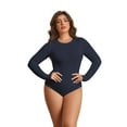 thumbnail image 2 of POSESHE Women's Plus Size Long Sleeve Bodysuit,Slim Fit Crew Neck Tops Cotton Bodysuit for Women,Navy Blue,Size 1XL, 2 of 8