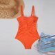 thumbnail image 4 of Traje de baño de una pieza para mujer, traje de baño de bikini de tirantes sin espalda de color liso para mujer, conjunto de bikini con bloques de color y hombros descubiertos, traje de baño de moda p, 4 of 7