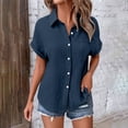 thumbnail image 6 of Womens Gauze Shirts Button Down Dressy Casual Tops Rolled Cuffed Short Sleeve Casual Loose Fit Gauze Tops Short Sleeve V Neck Shirts Short Sleeve Casual Work Blouse Plus Size Shirts Navy Xl, 6 of 9
