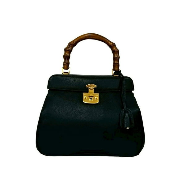 Pre-Owned GUCCI Old Gucci Vintage Bamboo Ladylock Leather Handbag in Black 33787 (Good)