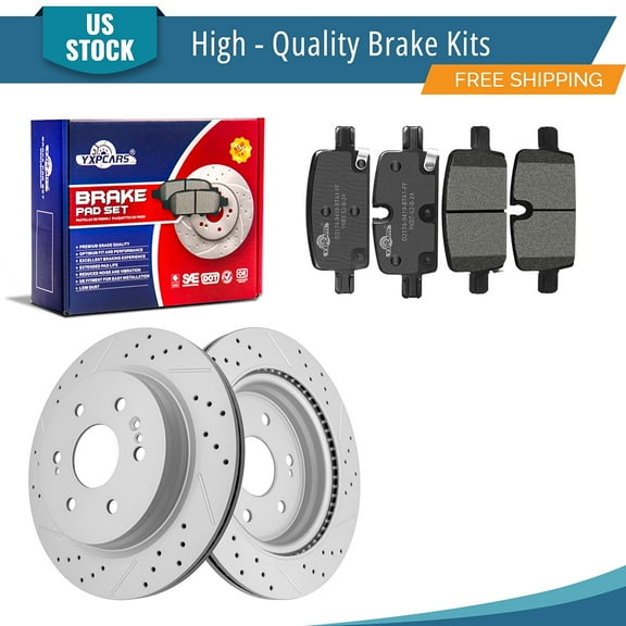 YXPCARS 6PCS Rear Brake Kits, Drilled & Slotted Brake Rotors (120.66081)   Ceramic Brake Pads Kit for Chevrolet GMC Silverado 1500 Sierra Yukon (582457 2174)