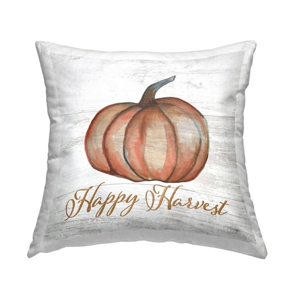 Stupell Industries Happy Harvest Rustic Pumpkin Printed Throw Pillow Design by Yass Naffas Designs