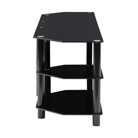 CorLiving - Black Gloss TV Bench with Open Shelves for TVs up to 85" - Black