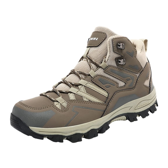 Men's High Top Leather Hiking Sneakers for Outdoor Trekking with Durable Traction and Comfortable Walking Experience