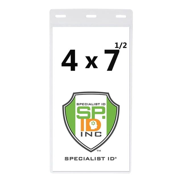 Bulk 100 Pack - Vertical Oversize 4X7 Inch - Extra Large Credential or Ticket Holder for Pit Passes & Special Events (4 X 7 1/2 Inch Insert) by Specialist ID