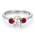 thumbnail image 3 of Gem Stone King 10K Two Tone Gold White Created Sapphire and Red Created Ruby Engagement Ring for Women | 1.50 Cttw | Oval 7X5MM | Gemstone September Birthstone | Size 7, 3 of 6
