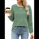 thumbnail image 1 of Tops Tipo Túnica para Mujer, Camisas A Rayas de Larga, Tops de Cuello Redondo Verde Oscuro M, 1 of 8