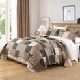 thumbnail image 5 of Y-PLWOMEN 100% Cotton Quilt Queen Size - Farmhouse Quilt Plaid Lightweight Quilted Bedspread, Brown Queen Comforter Set, Soft Bed Spread for Queen Bed with Pillow Shams, 5 of 8