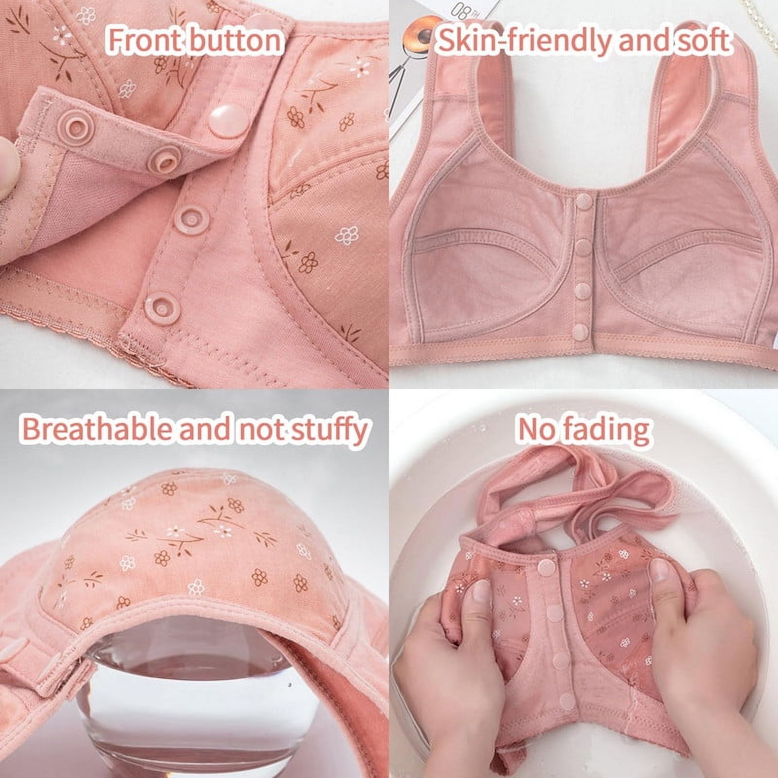 4PCS Daisy Bras for Older Women, Daisy Bras for Women Front Closure No Underwire Comfort Senior Snap Closing Bra