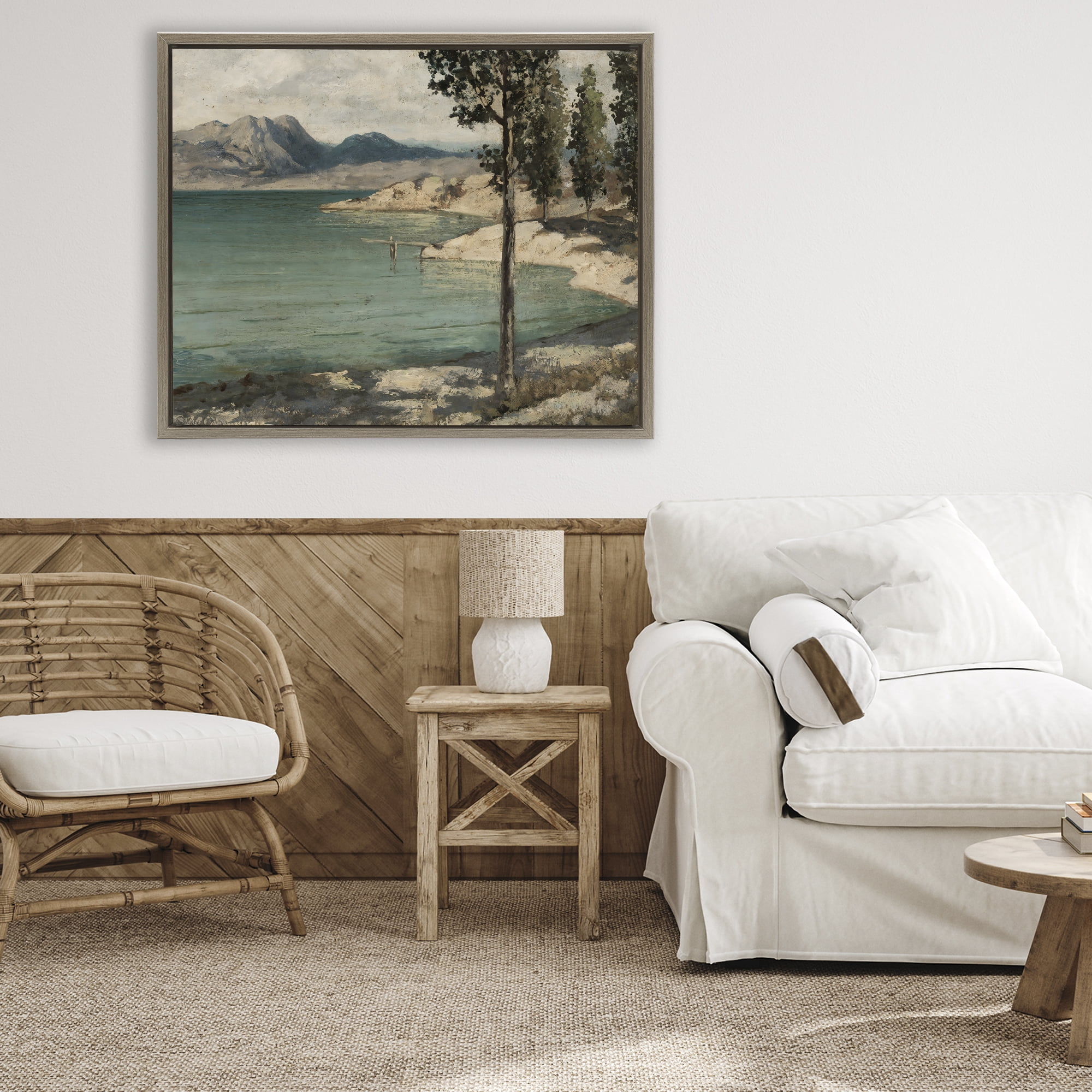 Stupell Industries Tranquil Shore with Trees Brown Framed Floater Canvas Wall Art, design by Arlington Prints