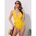thumbnail image 4 of DARING DIVA Women's Deep V Neck Lace Up Tummy Control Swimwear Large Yellow, 4 of 6