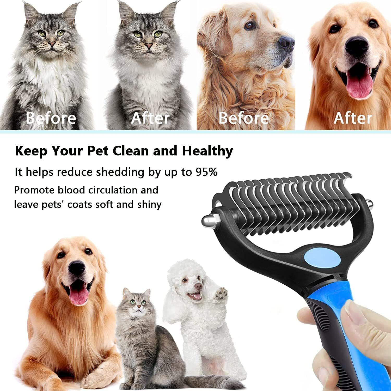 DXIMRX 3-Pack Pet Grooming Rake & Brush Set photo 5