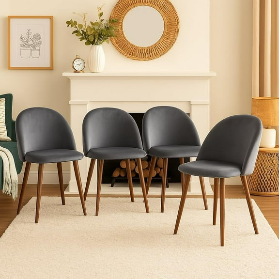 Anchorhome Modern Velvet Dining Chairs Set of 4, Upholstered Accent Side Chairs with Curved Backrest and Wooden Legs, Contemporary Kitchen & Dining Room Furniture, Gray