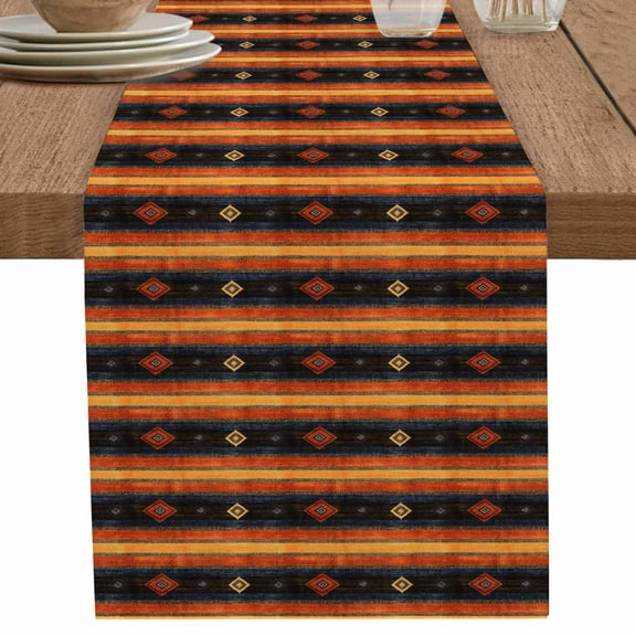 nqOlkjepod Burnt Orange Striped Table Runner 36 Inches Long Farmhouse Dress Scarves, Modern Southwest Geometric Dining Tablerunner for Coffee Table/Kitchen Island/Party Décor, Small 13" x 36"