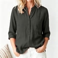 thumbnail image 5 of Vivianyo HD Women's Mandarin Collar Half Henley Placket Blouse, Curved Hem Three Quarter Sleeve Shirt For Women, Spring Summer Lightweight Tunic for Park Visits and Casual Lunches, Sizes S-2XL, 5 of 7