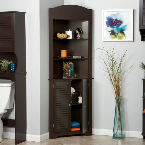 Bathroom Tall Corner Cabinet Shelf Stand Hutch Rack Storage Supply Riverridge Home Ellsworth Tall Corner Cabinet Espresso