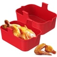 thumbnail image 2 of 2 Pack Friteuse à Air Chaud Pot en Silicone avec Poignée Réutilisable Rectangulaire Poêle Double Panier Air Friteuse Four Micro-Ondes Doublure (Rouge), 2 of 11