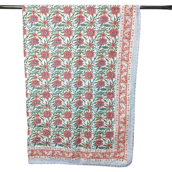 Kantha Quilt Hand Block Print Gudari Indian Handmade Kantha Quilt New Beautiful Bed Cover Kantha Throw Cotton Blanket