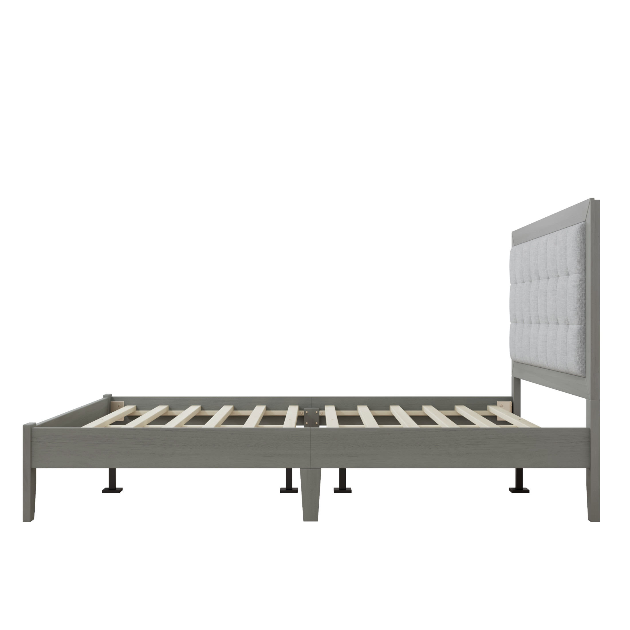 Bohemian Grey Queen Size Bed Frame with Upholstered Tufted Headboard