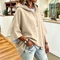 thumbnail image 5 of WULMLEO Hoodies Women Oversized Drawstring Hooded 3/4 Sleeve Fall Winter Hoodie Casual Trendy Comfortable Pullover Fashion Comfort Sweaters Khaki M, 5 of 7