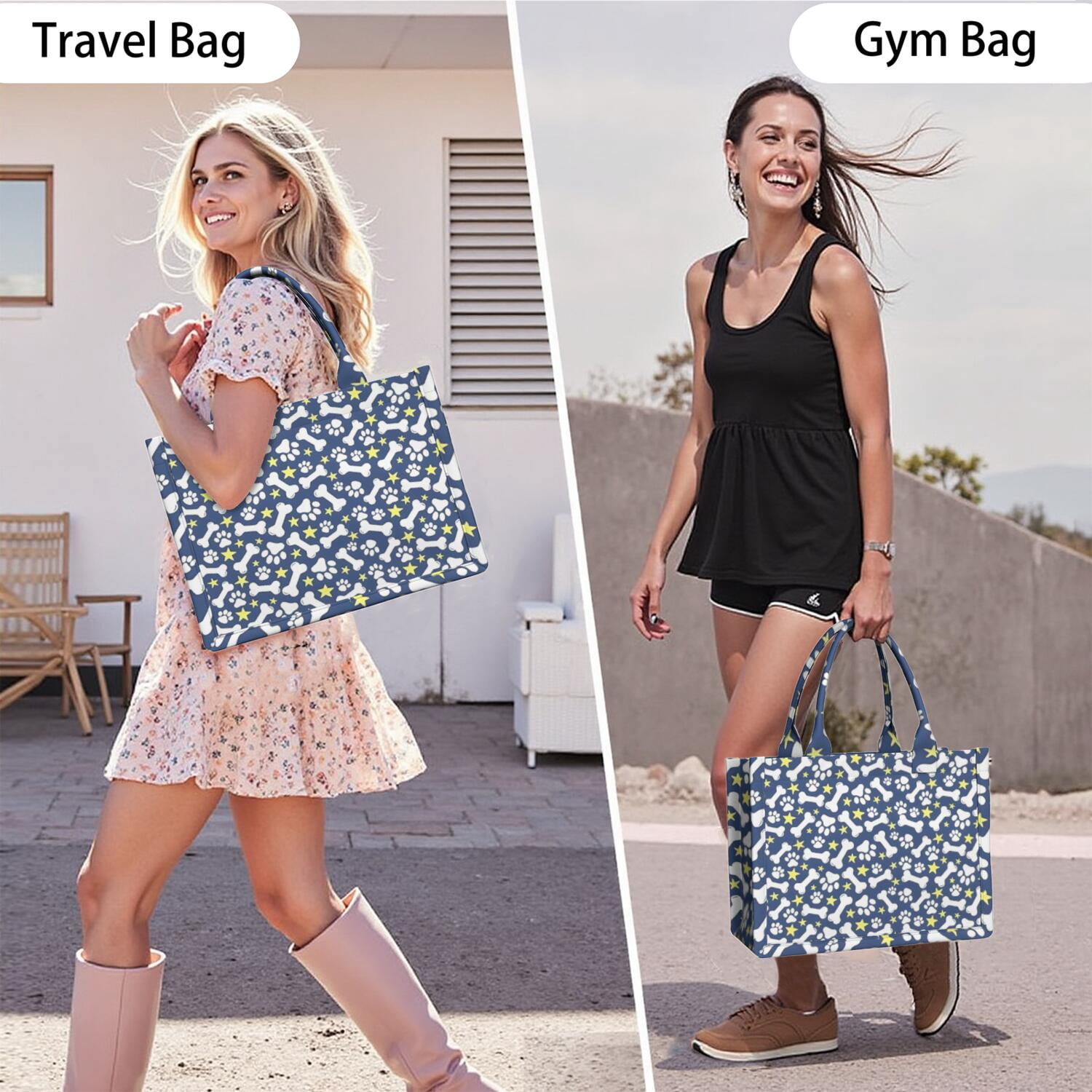 Large Capacity Tote Bag,Paw Print Dog Bone Handbag Fashion Luxury Tote Bag,15.7"x13"x 5.1" Inches,Laptop Compatible