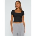 thumbnail image 2 of Top corto Trendy Queen de cuello cuadrado, doble capa, negro, 2 of 6