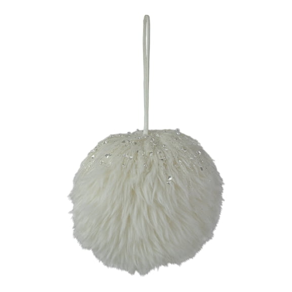 4" White Fuzzy Sphere Indoor Hanging Christmas Decoration