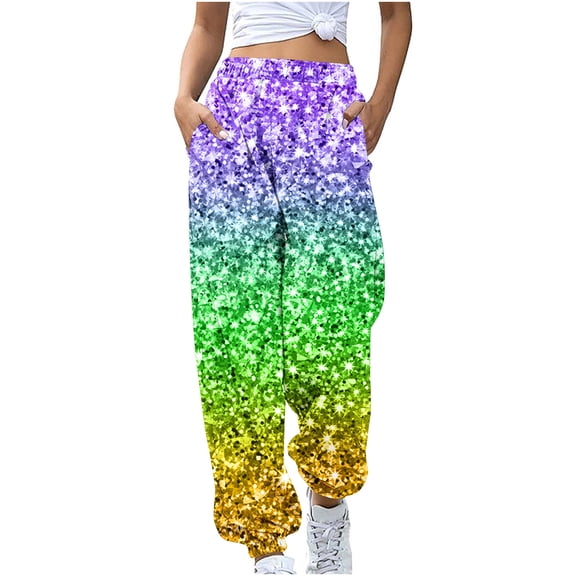 Sakmal Carnival Sweatpants Women Mardi Gras Plus Size Lightweight Joggers Pants Graphic Running Purple 30" Inseam Womens Sweatpants 6XL