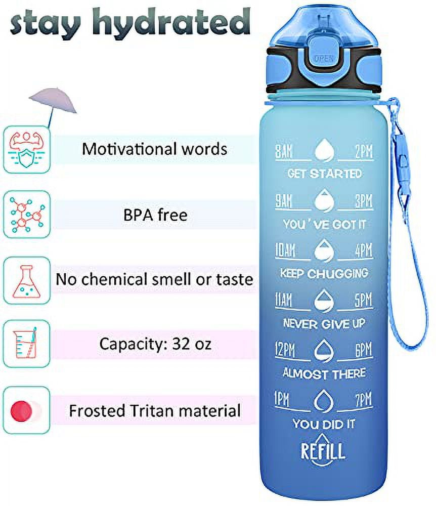 Water Bottle 32oz with Straw, Motivational Water Mug with Time Marker &  Buckle Strap,Leak-Proof Tritan BPA-Free, Ensure You Drink Enough Water for  Fitness, Gym, Camping, Outdoor Sports 
