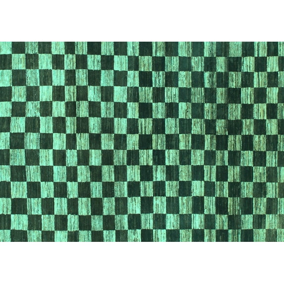 Ahgly Company Machine Washable Indoor Rectangle Checkered Turquoise Blue Modern Area Rugs, 7' x 9'