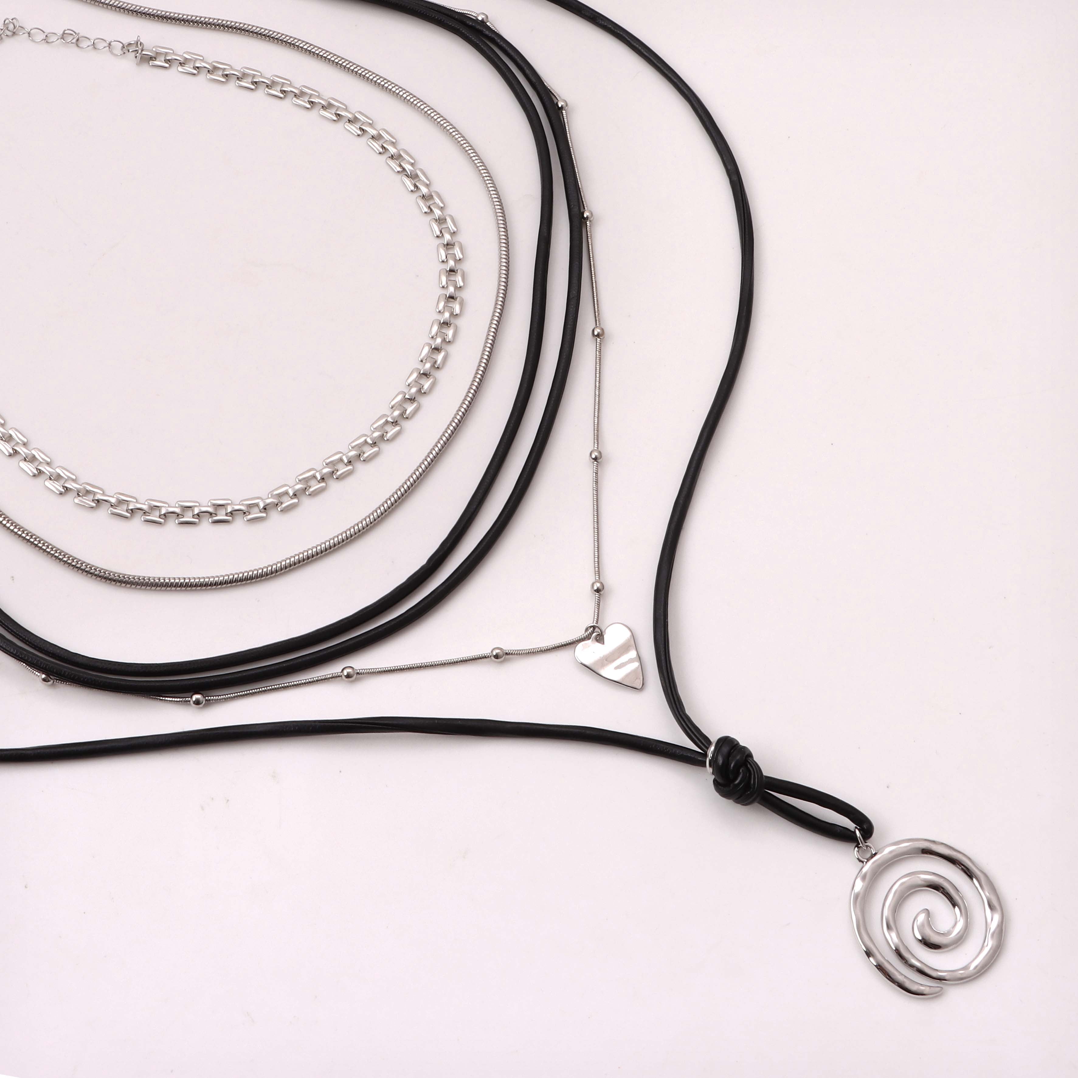 No Boundaries Silver Tone & Cord Layered Necklace Woman's