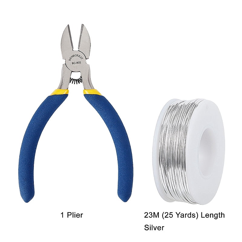 DIY Jewelry Kits with Aluminum Wire and Iron Side Cutting Pliers Silver 1mm about 23m/roll 6rolls/set