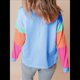 thumbnail image 5 of Camisetas de Larga para Mujer 2025, Cuello Redondo, Bloques de Color Azul L, 5 of 6
