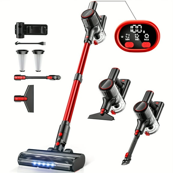 8-in-1 Cordless Vacuum Cleaner - 45KPa Suction, Lightweight with Sofa Brush - High-speed Motor, Anti-Tangle Brush with Green Light - for Hardwood Floor/Carpet/Pet Hair