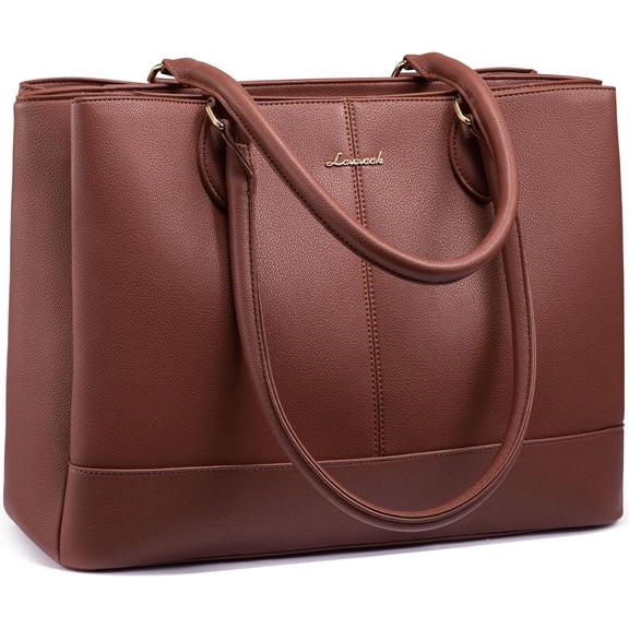 LOVEVOOK Laptop Tote Bag for Women, PU Leather Work Tote Bag with 3 Compartments, Waterproof Computer Bag for Office Travel