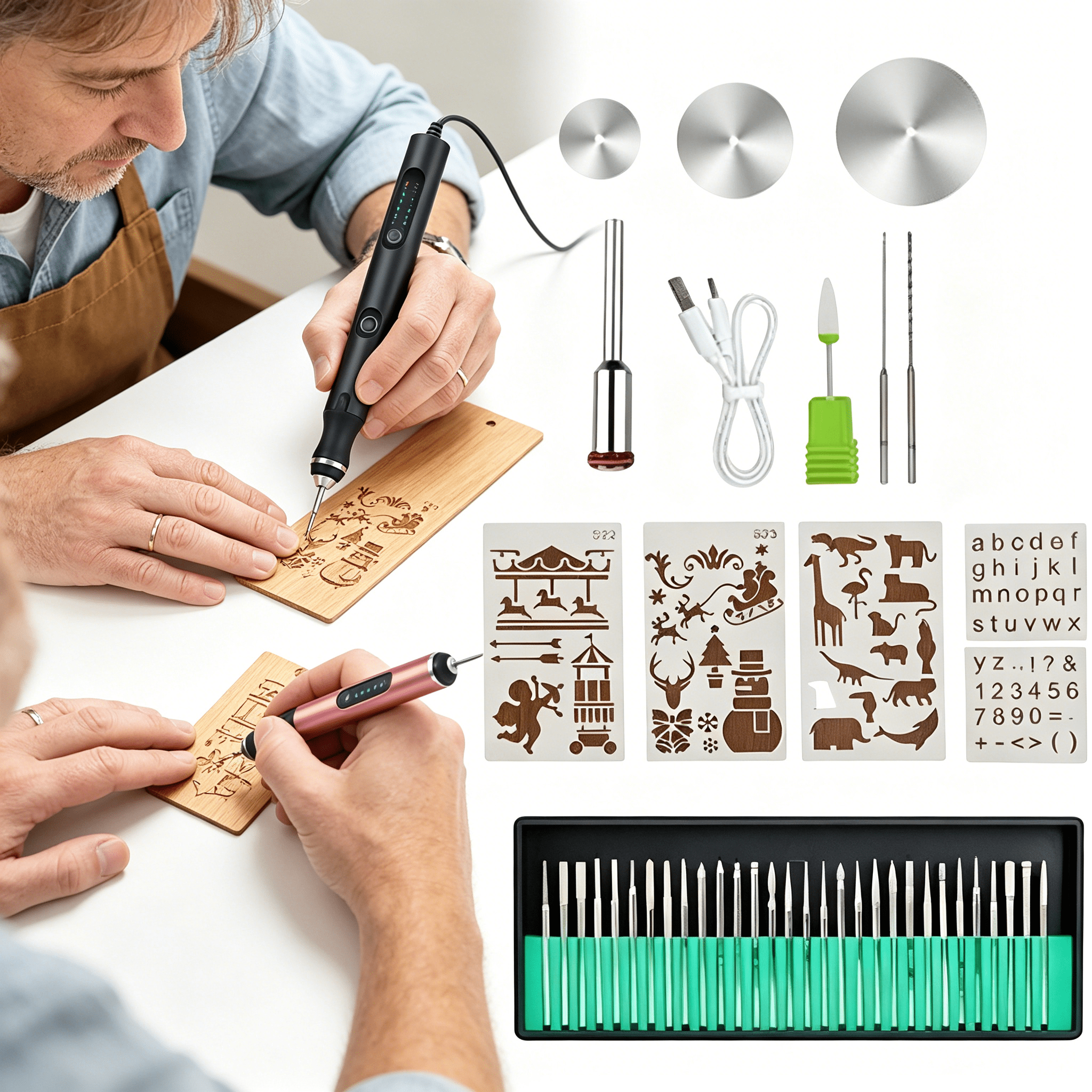 EXLEAF 2026 New Cordless Electric Engraving Pen,Engraving Tool,Usb Rechargeable Engraving Pen Etching Tool Etcher Kit Set,Engraving Pen for Metal,Wood,Glass and Plastic