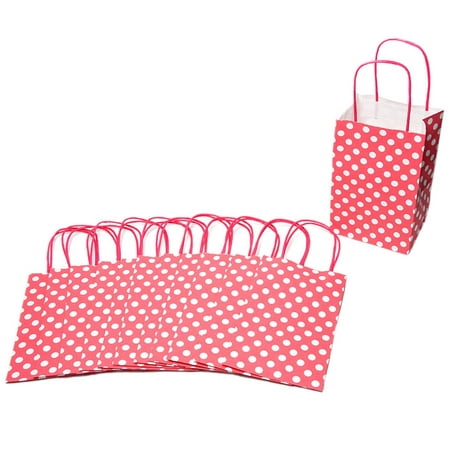 Small Hot Pink Polka Dot Kraft Gift Bags - www.strongerinc.org