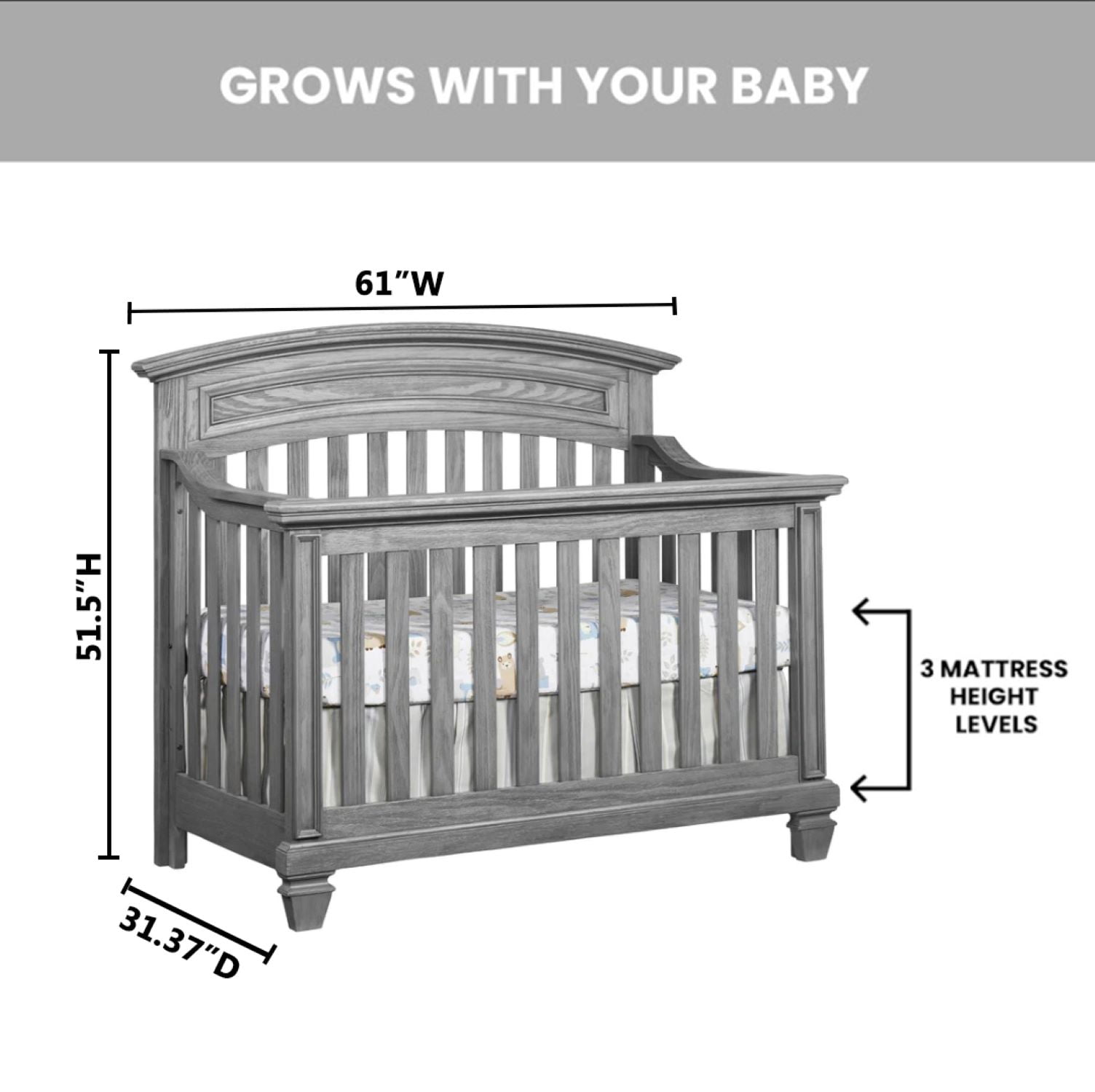 Oxford Baby Richmond 4In1 Convertible Crib Brushed Gray