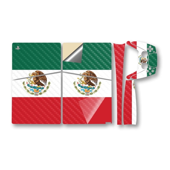 Carbon Fiber Gaming Skin Compatible With Sony PlayStation 5 PS5 Pro Bundle - Mexican Flag - Premium 3M Vinyl Protective Wrap Decal Cover - Easy To Apply | Crafted in the USA by