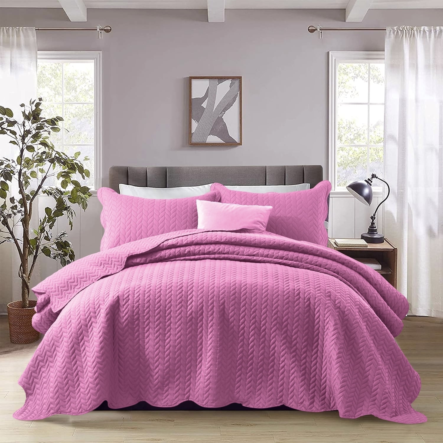 Ameha 2 Piece Quilt Set Chevron Lightweight Ultrasoft Microfiber Kids Adult Bedding Lilac/Purple Color Twin