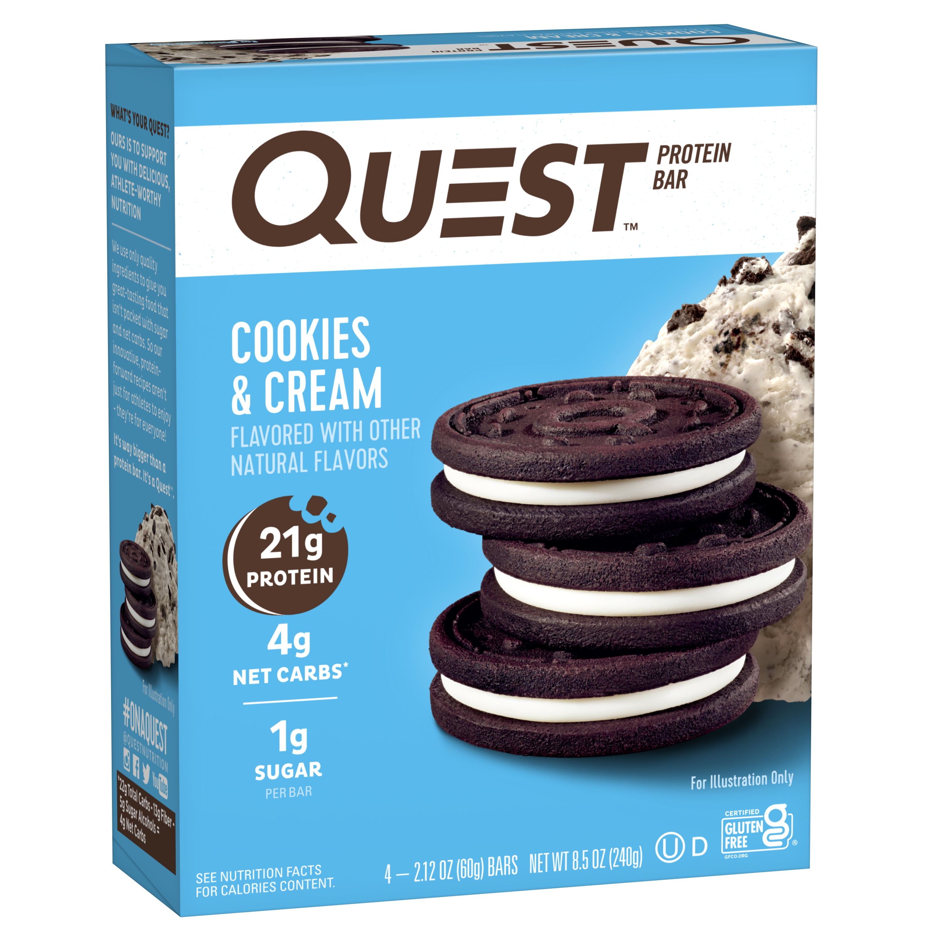 Quest Nutrition Cookies & Cream Protein Bar, 21g Protein, Gluten